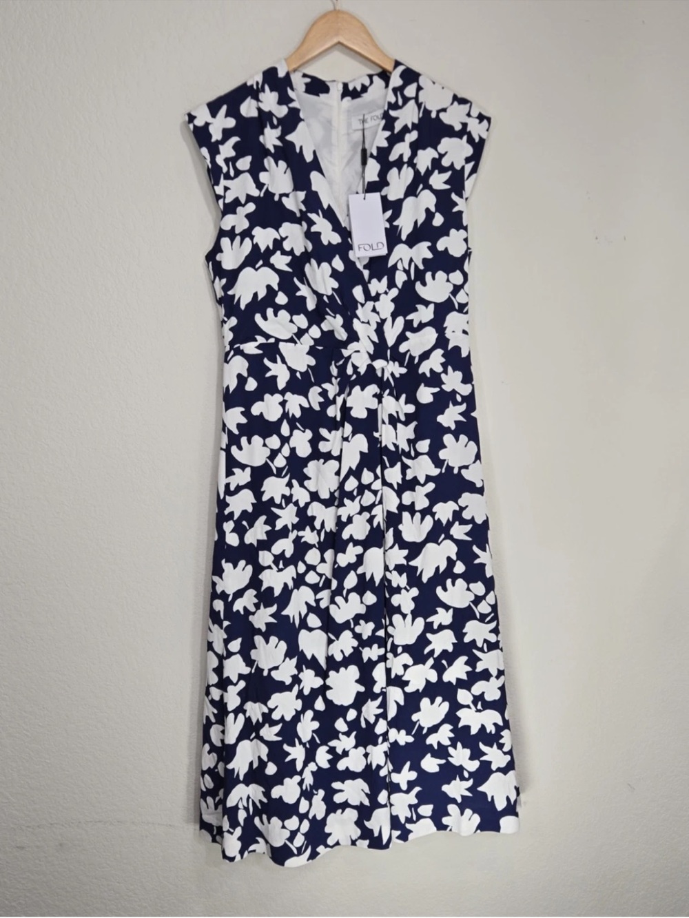 The Fold Livorno Dress French Navy Ivory Crepe Floral Size US 10/UK 14 NEW